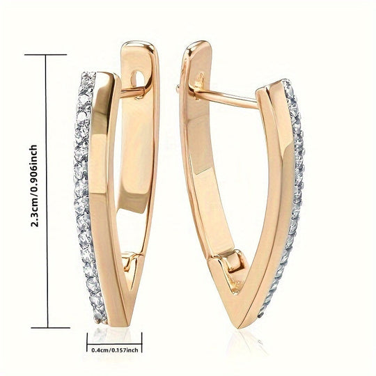 Elegant V-Shape Zirconia Hoop Earrings