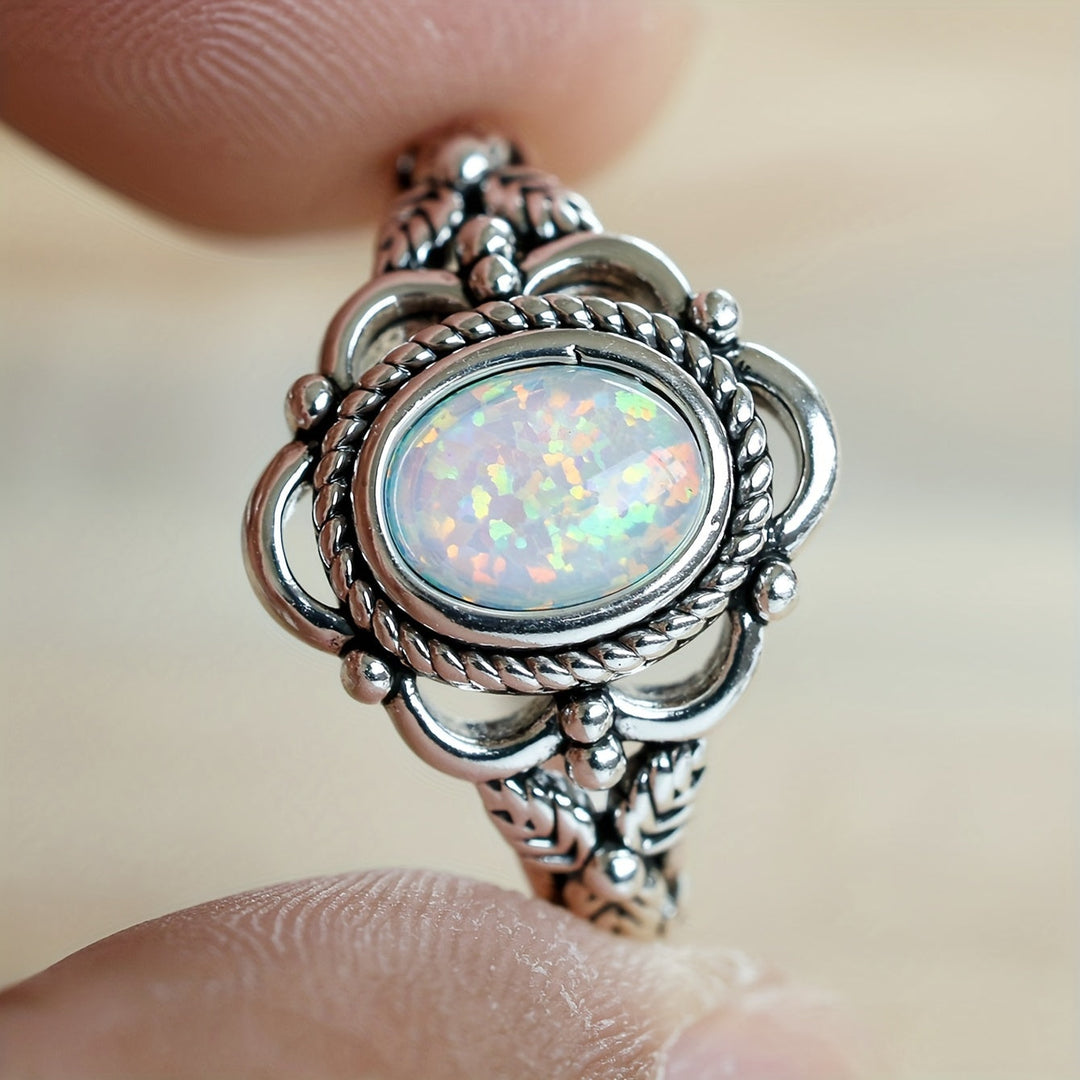 Vintage Silver Opal Retro Ring