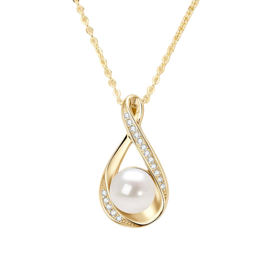 Freshwater White and Moissanite Infinity Pendant Necklace