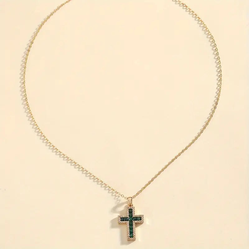 Solene Emerald Cross Gold Necklace