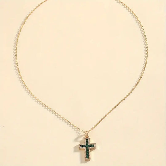 Solene Emerald Cross Gold Necklace