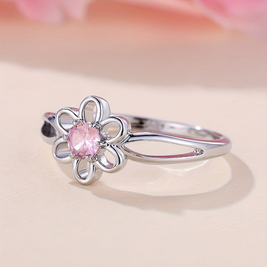 Timeless Pink Zirconia Flower Ring