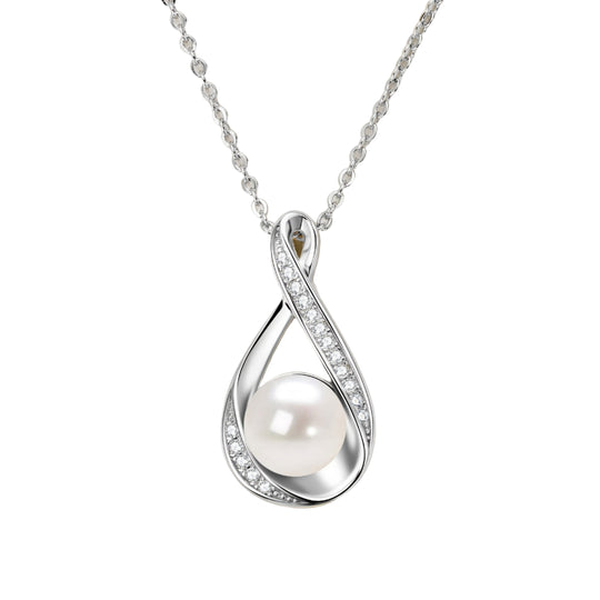 Freshwater White and Moissanite Infinity Pendant Necklace