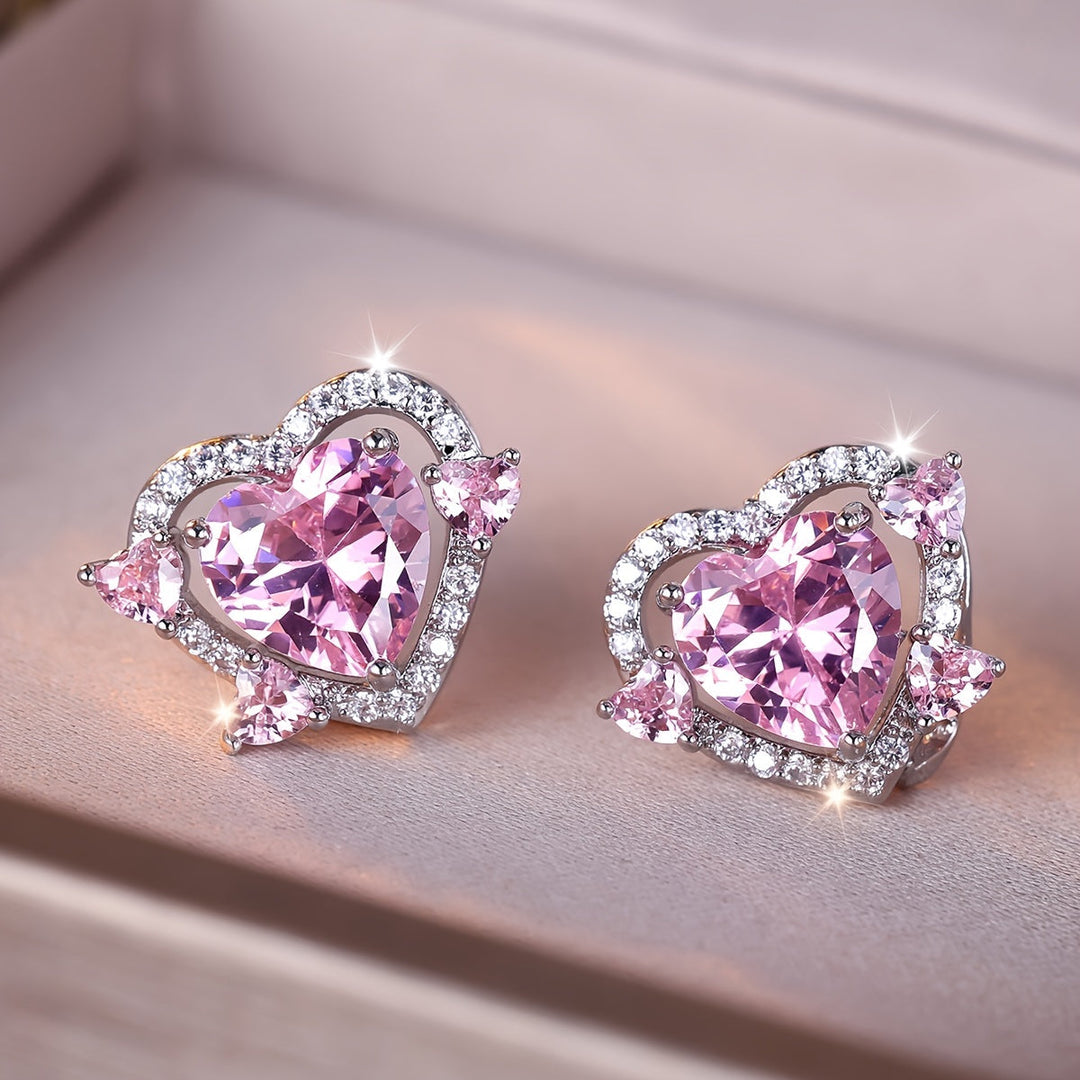 Fashionable Pink Zirconia Stud Earrings