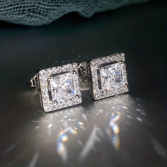 Modern Square Zirconia Stud Earrings