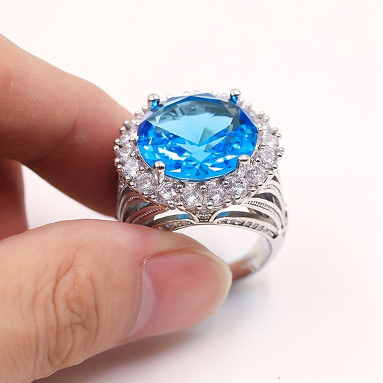 Luxurious Blue Cubic Zirconia Ring
