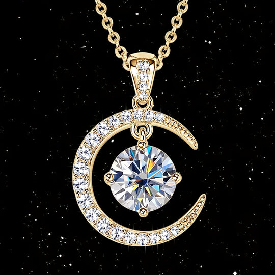 Round Moissanite Moon Sun Pendant Necklace