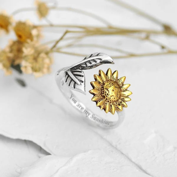 Radiant Gold Ring with Sunflower Detail
