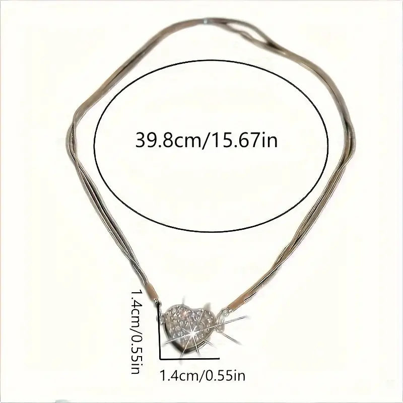 Layered Magnet Necklace with Zircon Heart