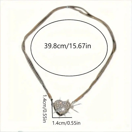 Layered Magnet Necklace with Zircon Heart