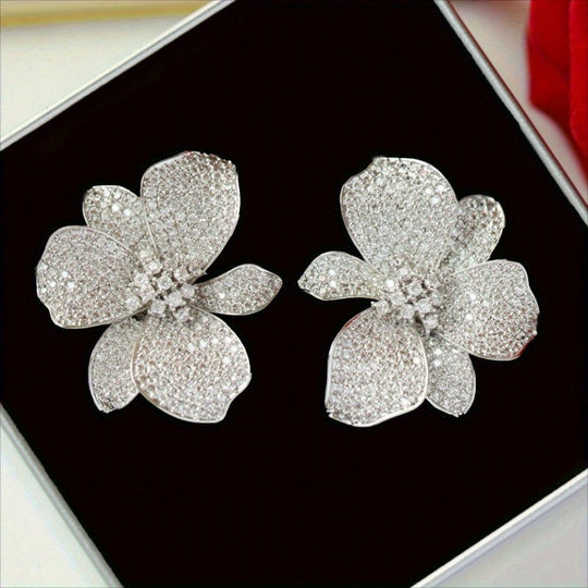Luxury Big Floral Zirconia Stud Earrings