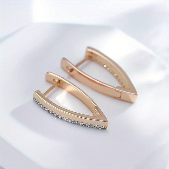 Elegant V-Shape Zirconia Hoop Earrings