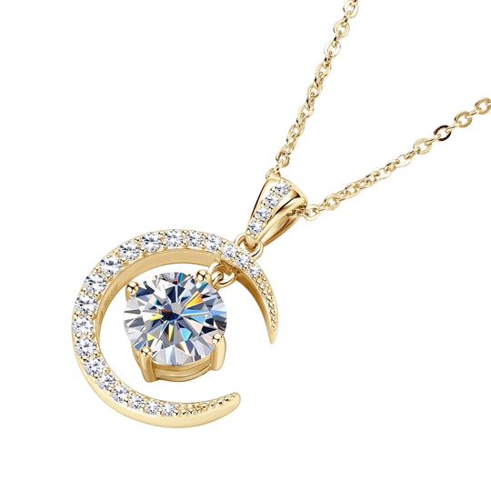 Round Moissanite Moon Sun Pendant Necklace