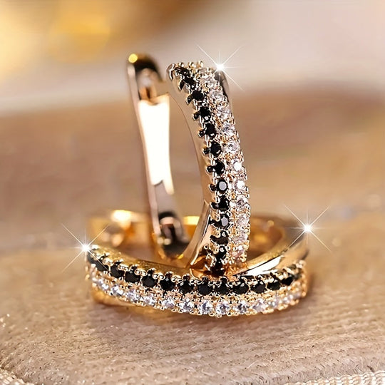 Golden Luxury Hoop Earrings with Zirconia