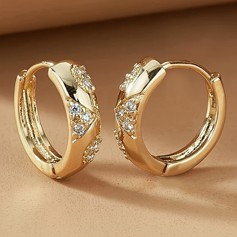 Elegant Classic Inlaid Zirconia Hoop Earrings
