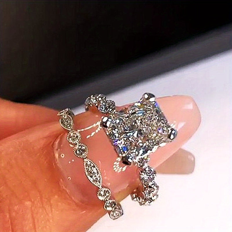 Elegant Square Cut Zirconia Ring Set