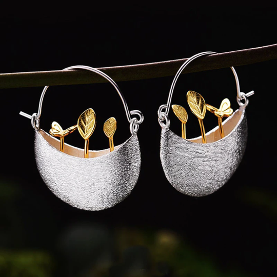 Gilded Bloom Cradle Silver Earrings