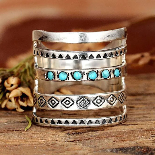 Bohemian-Style Ring with Carved Turquoise