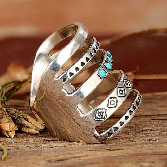 Bohemian-Style Ring with Carved Turquoise