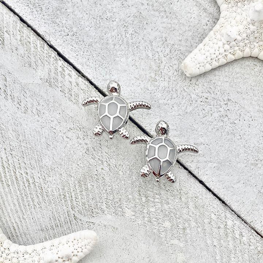 Opal and Silver Sea Turtle Earrings
