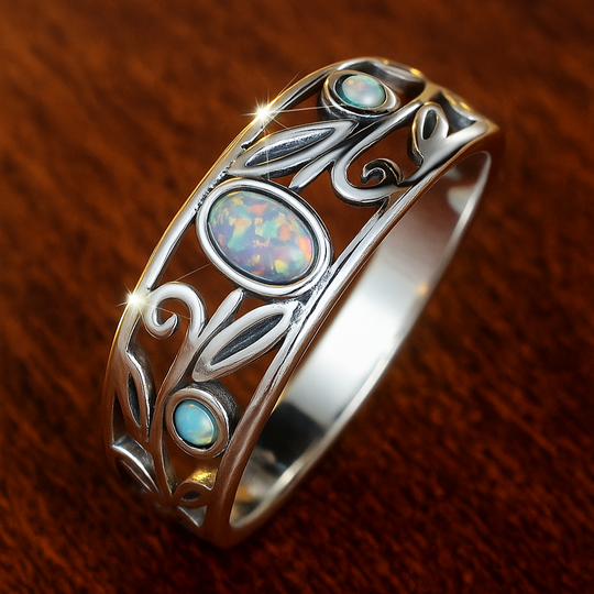 Silver Retro Opal Ring