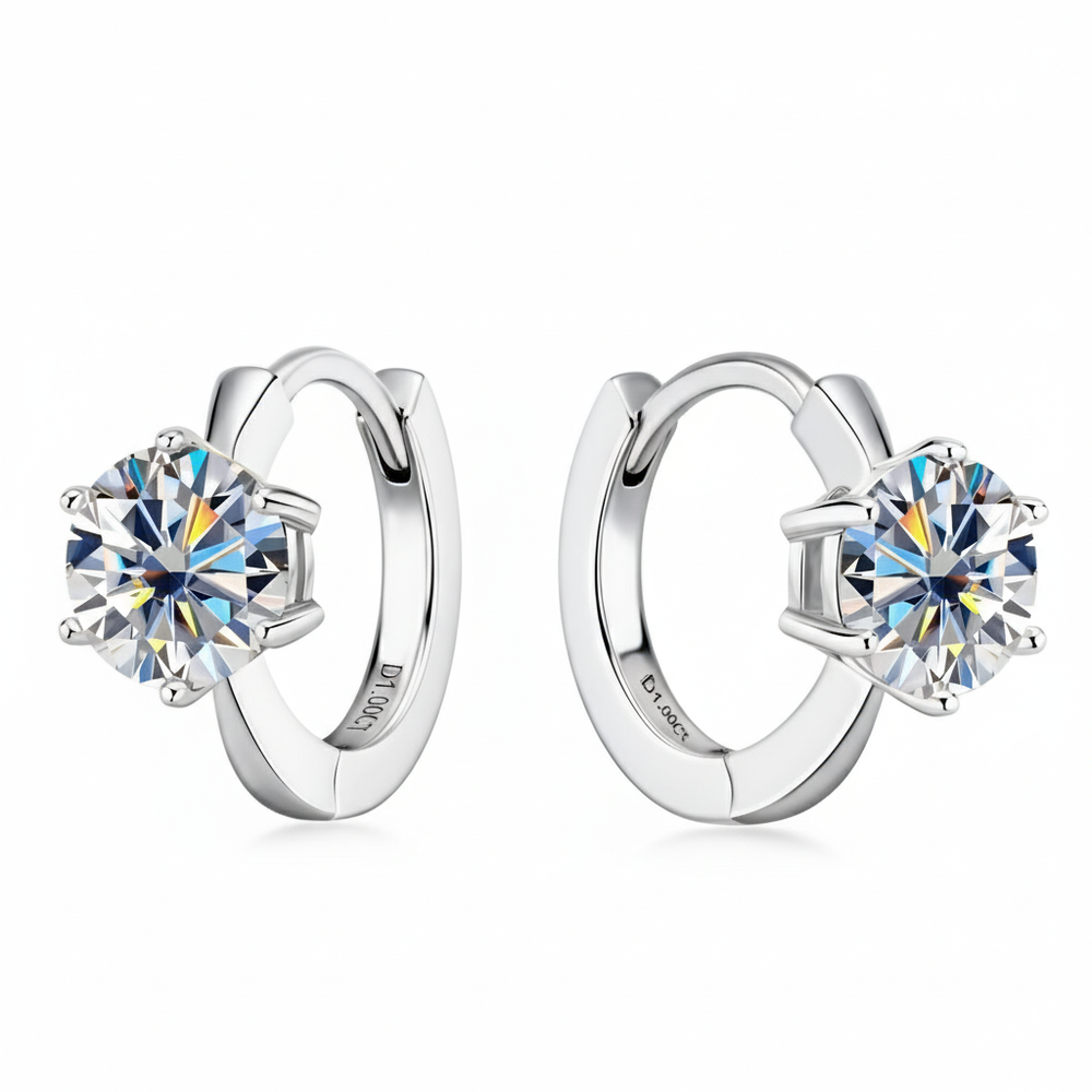 Round Moissanite Silver Earrings