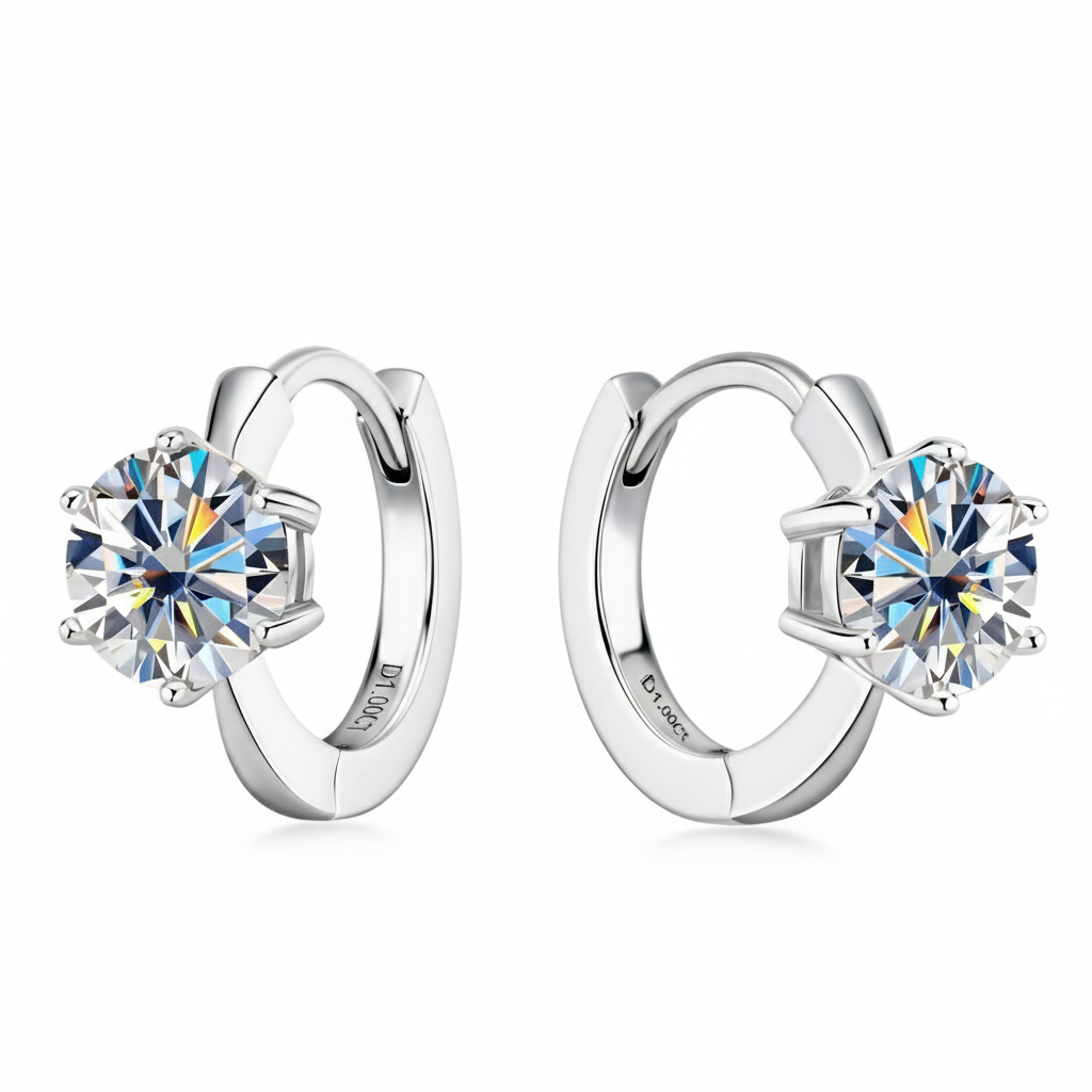 Round Moissanite Silver Earrings