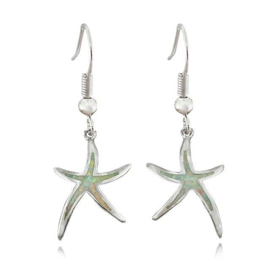 Silver Starfish Earrings with Opal Accents
